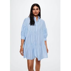 MNG Blue Striped Tiered Mini Dress Small